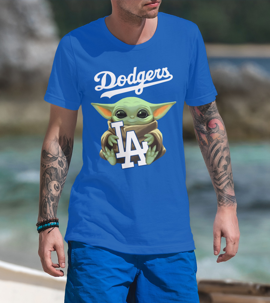 Dodgers Baby Yoda Holding La Team T-Shirt