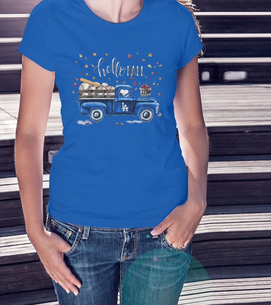 Hello Fall La Truck With Baseballs And Leaves T-Shirt