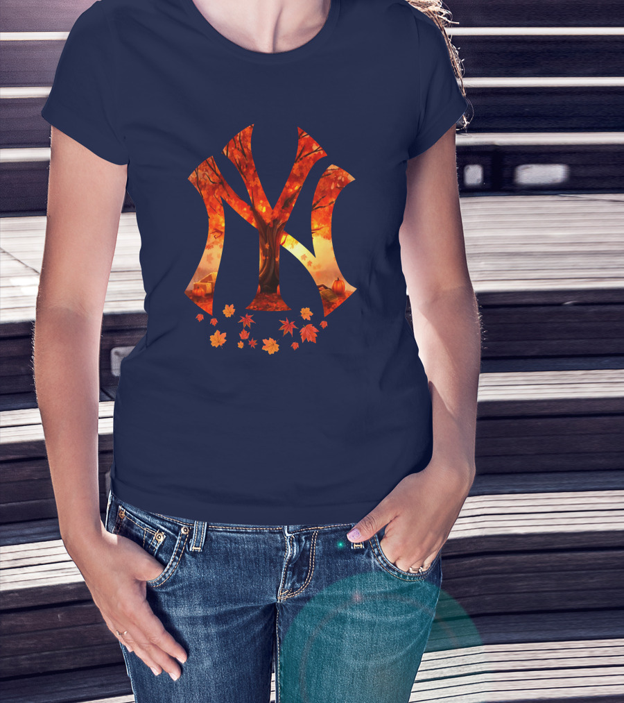 New York Yankees Autumn Fall Leaves Tree Pumpkin T-Shirt