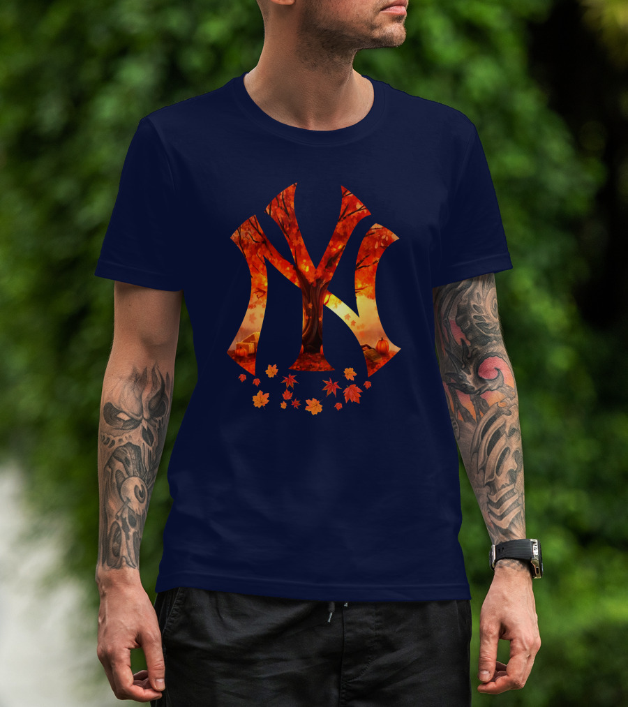 New York Yankees Autumn Fall Leaves Tree Pumpkin T-Shirt
