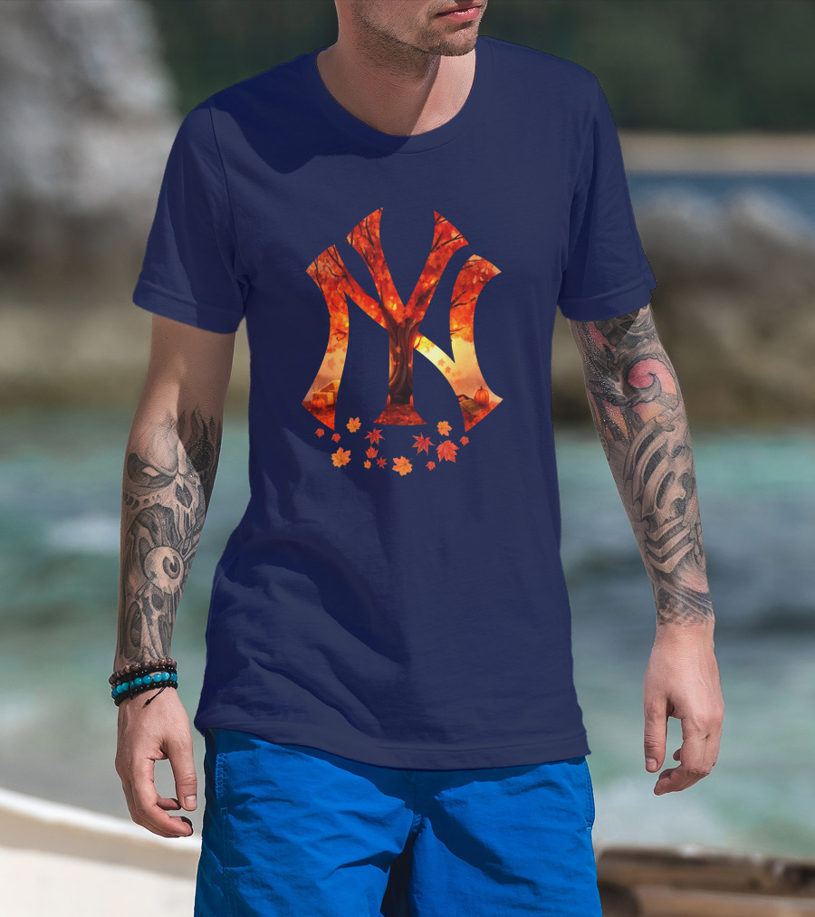 New York Yankees Autumn Fall Leaves Tree Pumpkin T-Shirt