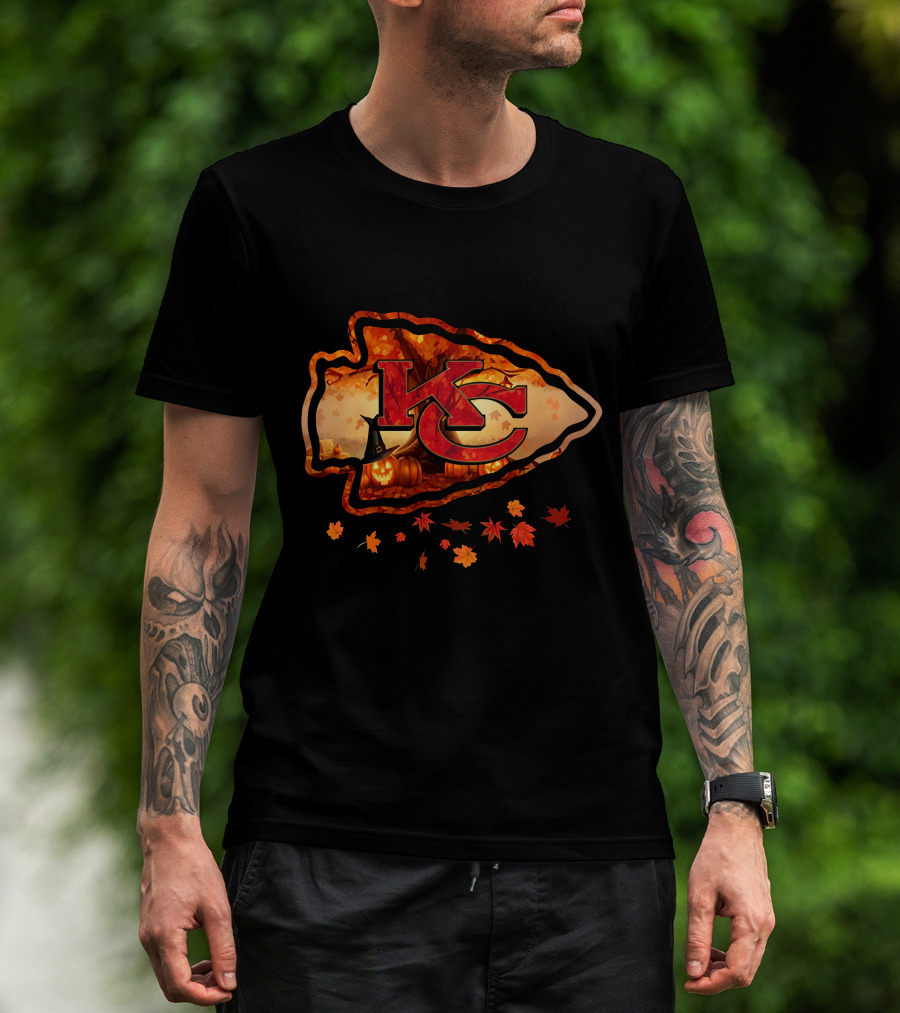 Kc Autumn Pumpkin Witch Hat Leaf Cascade T-Shirt