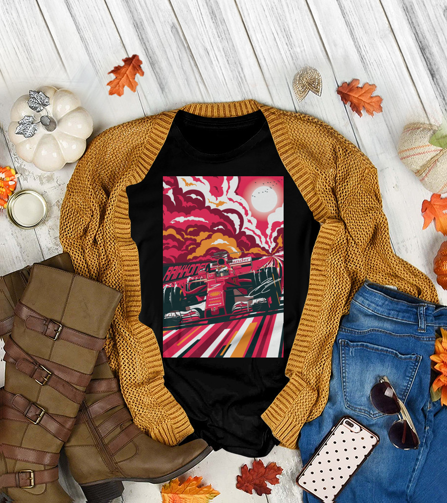 Raikkonen Formula 1 Racing Ferrari F1 Car Sunset Scene T-Shirt