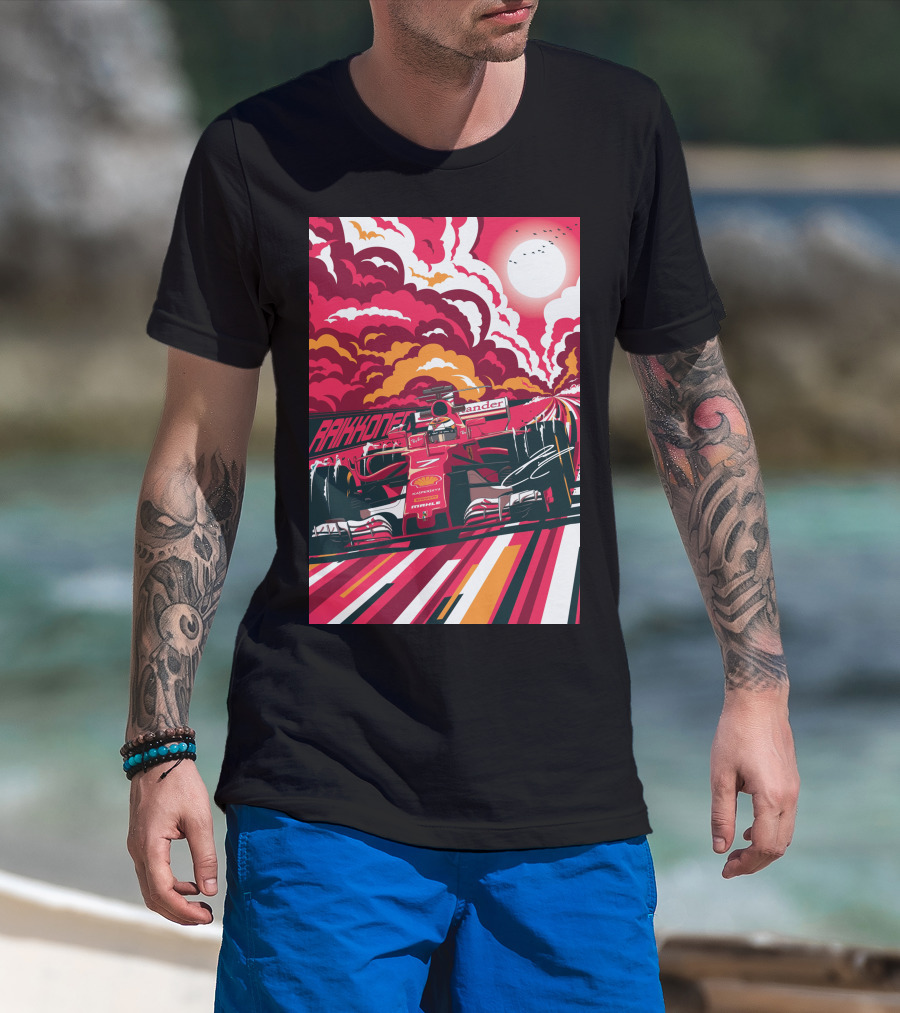 Raikkonen Formula 1 Racing Ferrari F1 Car Sunset Scene T-Shirt