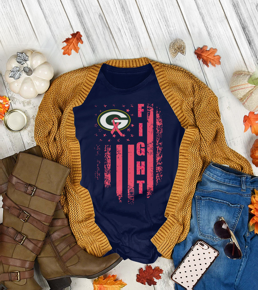FIGHT Greenbay Pink Ribbon G Logo Stripes T-Shirt