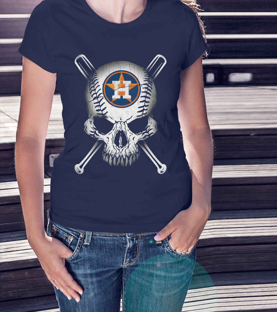 Houston Astros Baseball Skull Crossbones T-Shirt