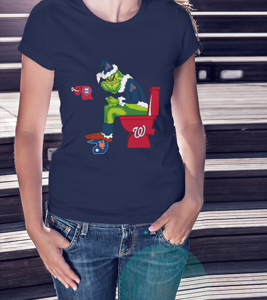 Atlanta Braves Grinch With New York Mets And Washington Nationals Logos T-Shirt