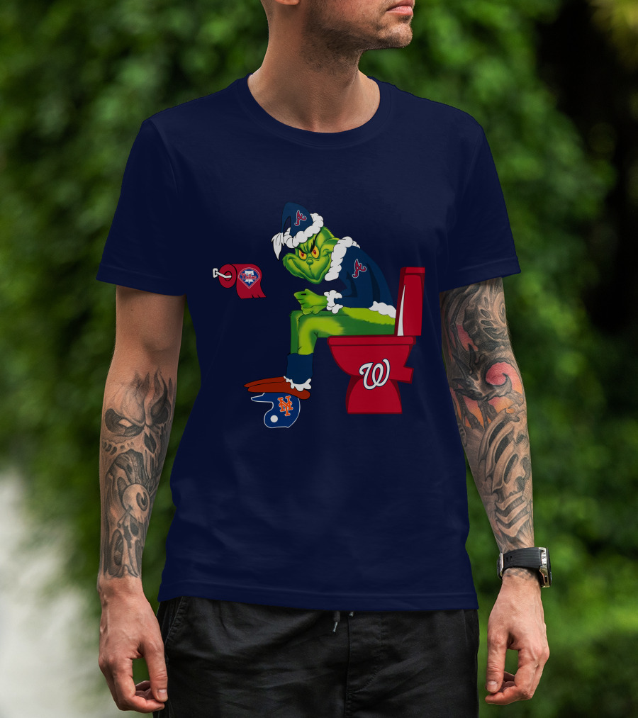 Atlanta Braves Grinch With New York Mets And Washington Nationals Logos T-Shirt