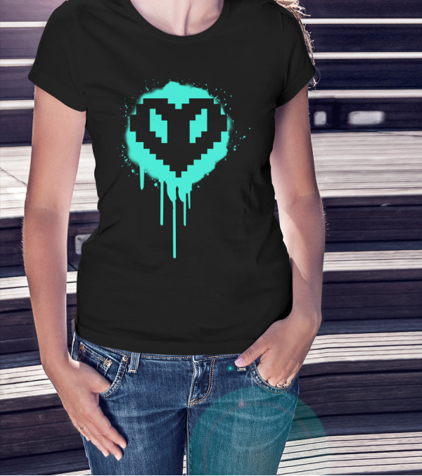 Philza Middle Name Pixelated Heart Neon Glow Drip T-Shirt