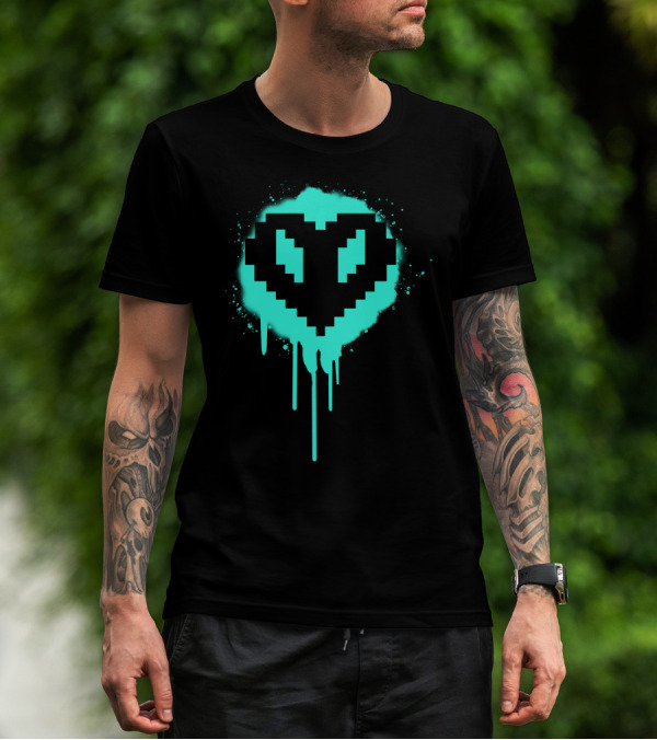 Philza Middle Name Pixelated Heart Neon Glow Drip T-Shirt