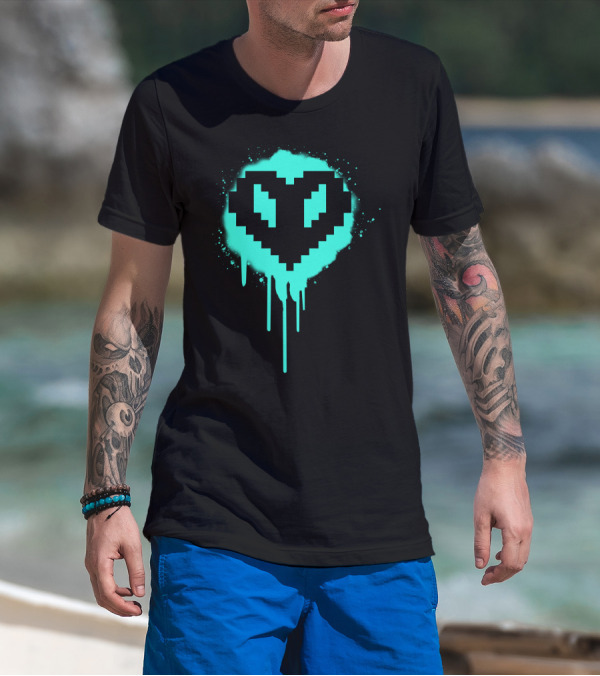 Philza Middle Name Pixelated Heart Neon Glow Drip T-Shirt