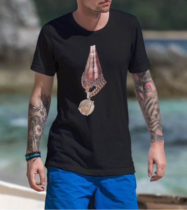 Pop Smoke Praying Hands Vlone Chain Pendant Merch T-Shirt