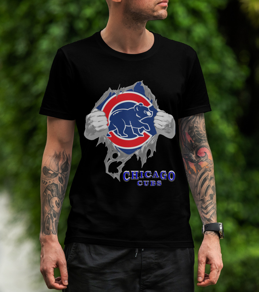 Chicago Cubs Logo Burst With Bear And Hands T-Shirt