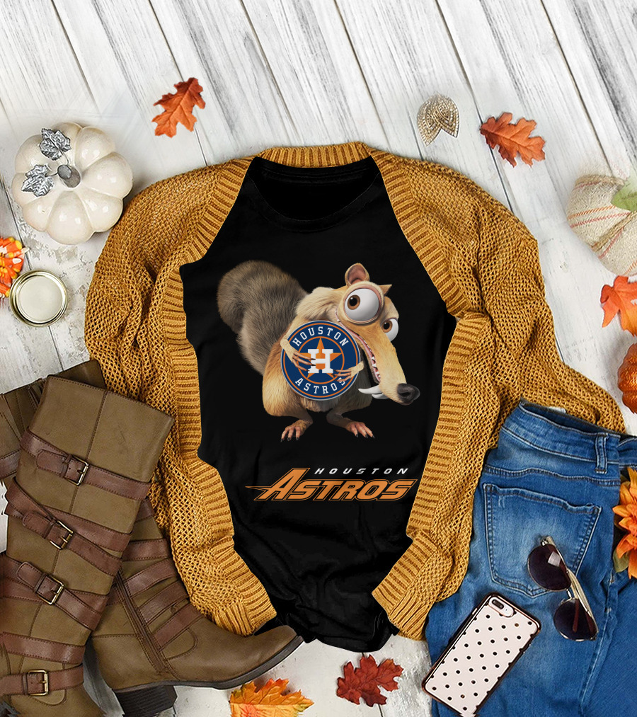 Houston Astros Ice Age Crossover With Scrat Holding T-Shirt