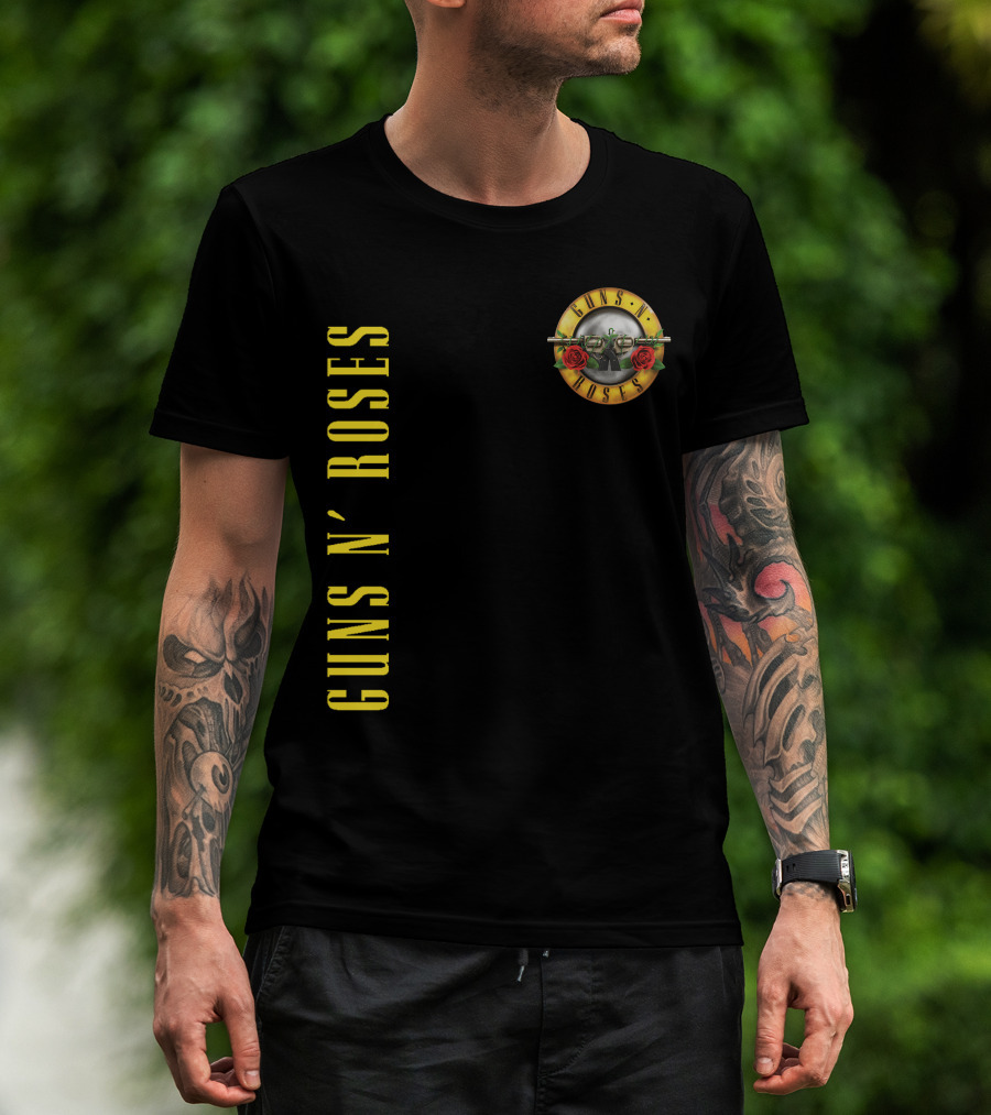 Guns N' Roses Classic Logo With Revolver And Roses In Yellow T-Shirt