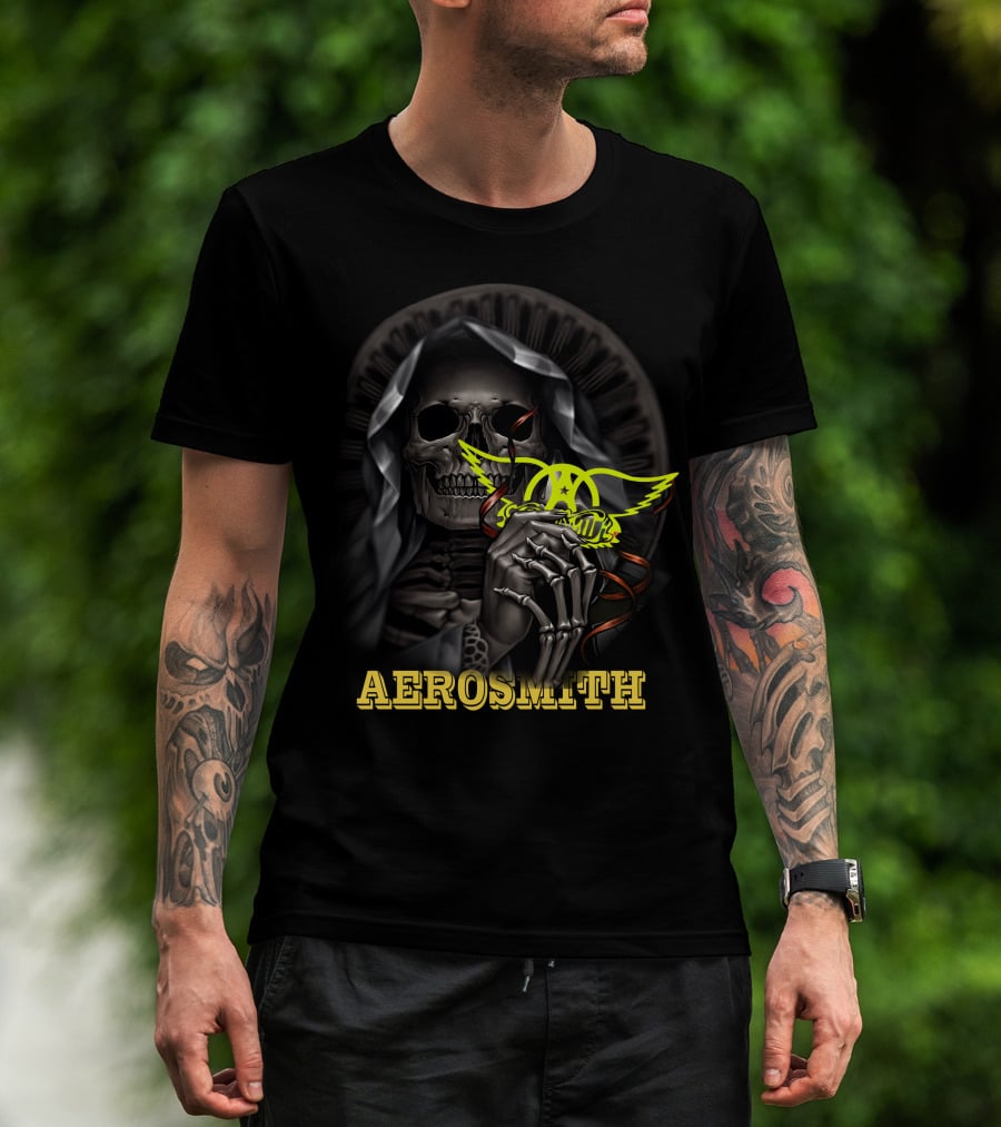 Aerosmith Grim Reaper Skull Holding T-Shirt