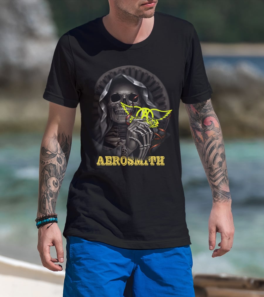 Aerosmith Grim Reaper Skull Holding T-Shirt