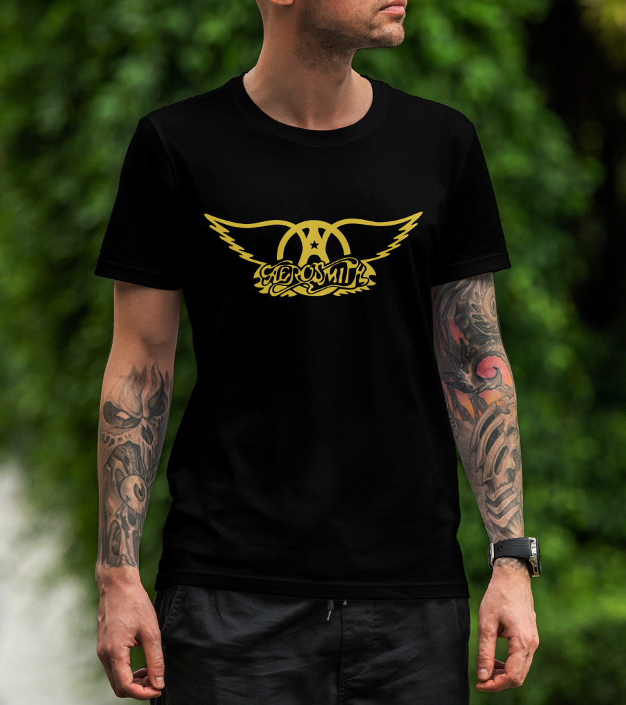 Aerosmith Winged Logo Yellow On Black T-Shirt