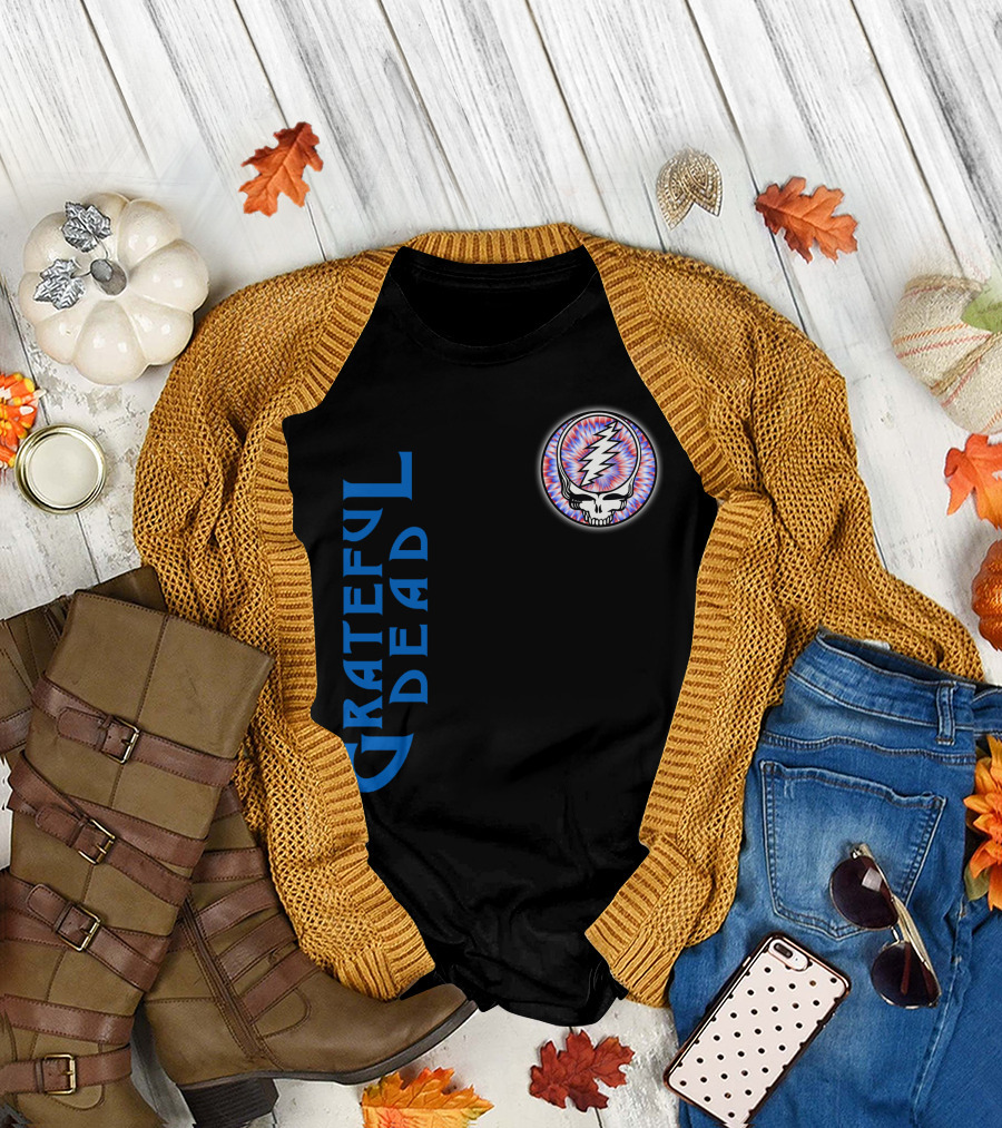 Grateful Dead Steal Your Face Skull With Lightning Bolt And Trippy Blue Letters T-Shirt