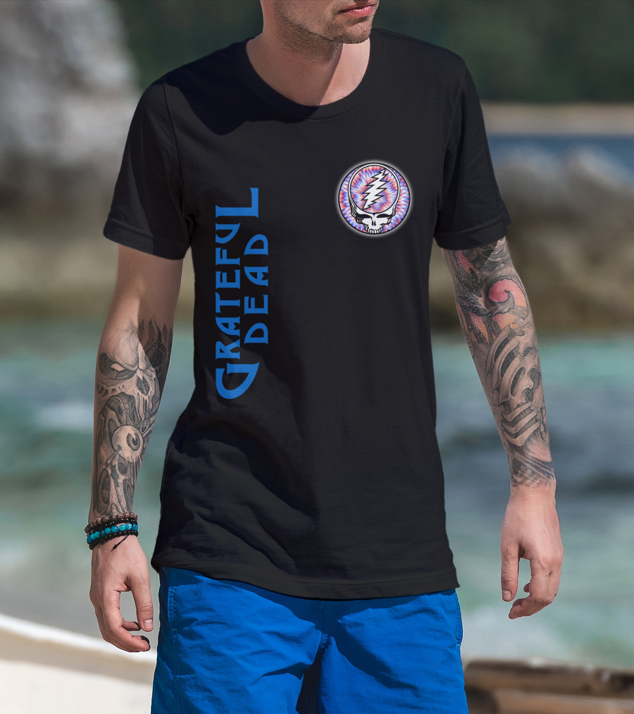 Grateful Dead Steal Your Face Skull With Lightning Bolt And Trippy Blue Letters T-Shirt
