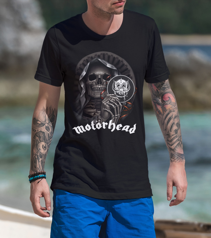 Motörhead Grim Reaper Skeleton Holding War Pig T-Shirt