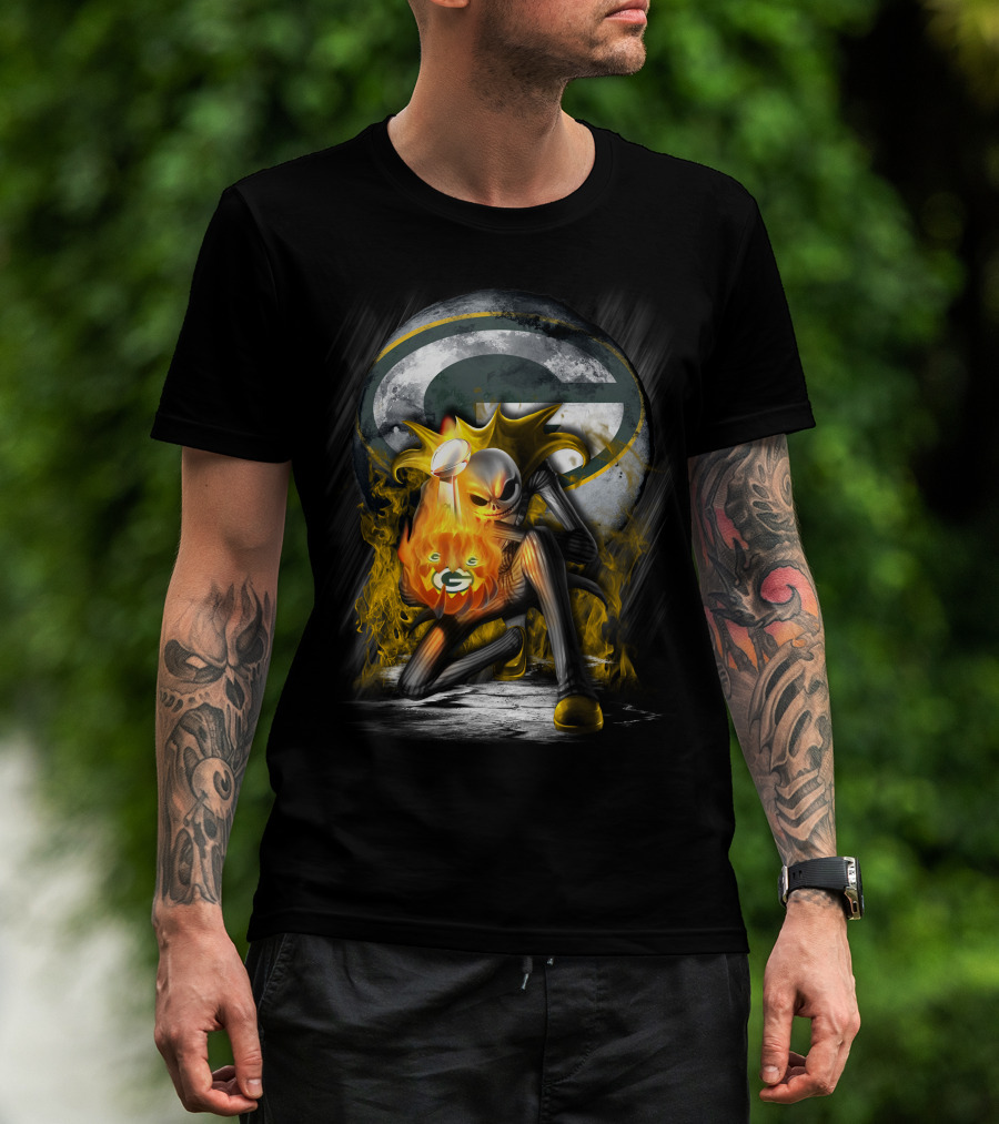 Green Bay Packers Skull Trophy Fire Moon T-Shirt