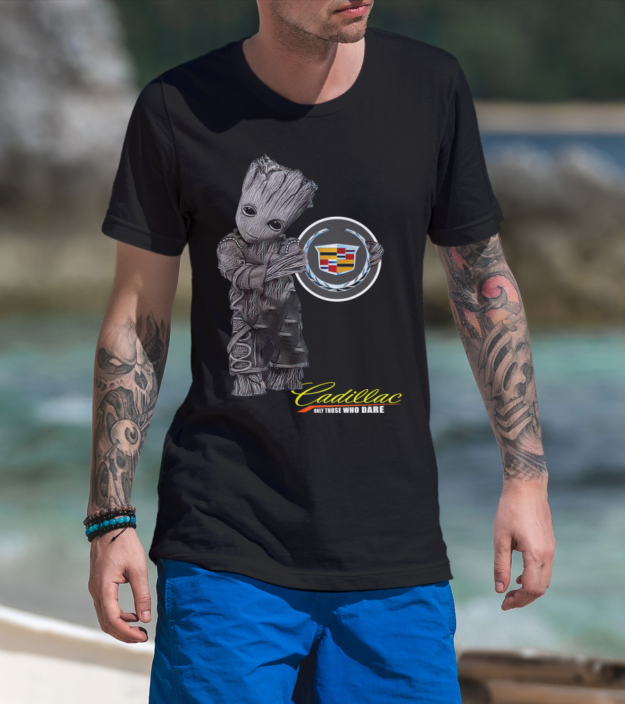 Cadillac Only Those Who Dare Groot Holding Badge T-Shirt