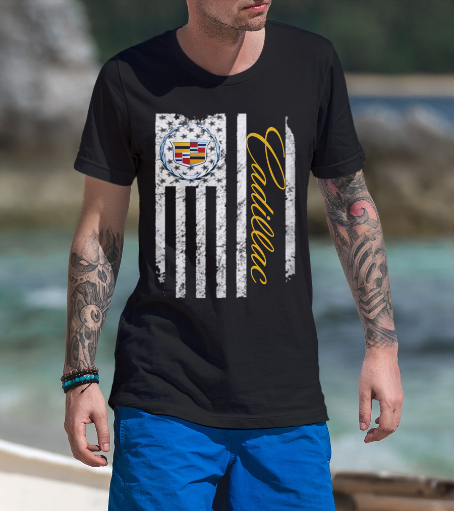 Cadillac Logo American Flag T-Shirt