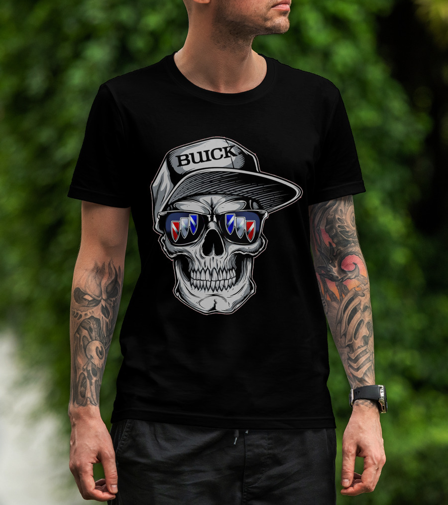 Buick Skull With Hat And Logo Sunglasses T-Shirt