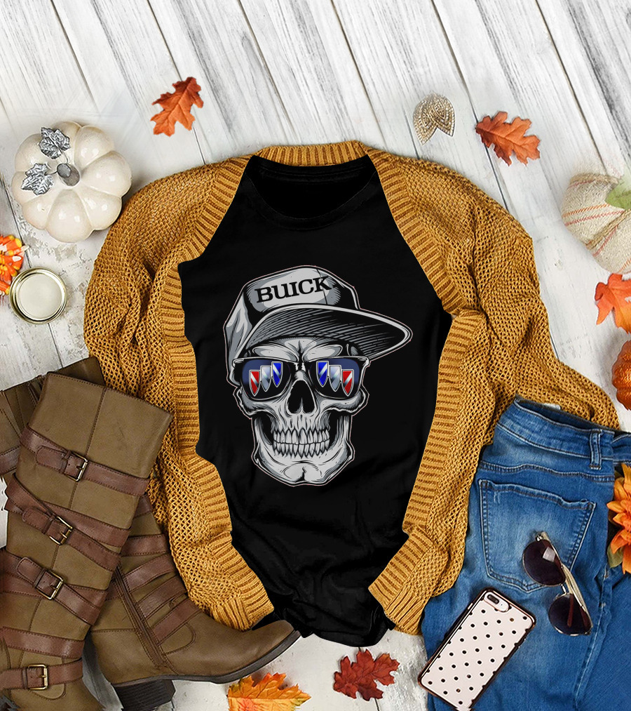 Buick Skull With Hat And Logo Sunglasses T-Shirt