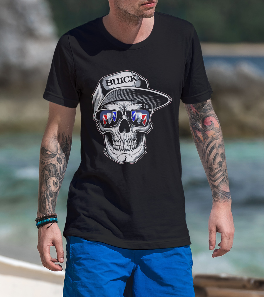 Buick Skull With Hat And Logo Sunglasses T-Shirt