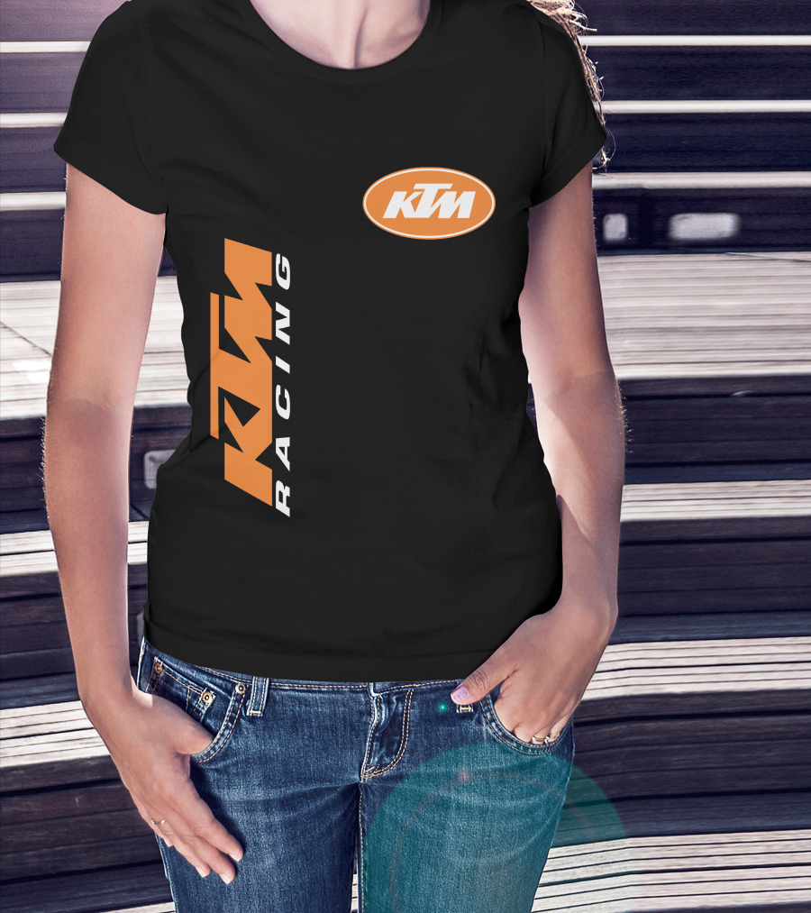 Ktm Racing Logo And Badge On Black T-Shirt