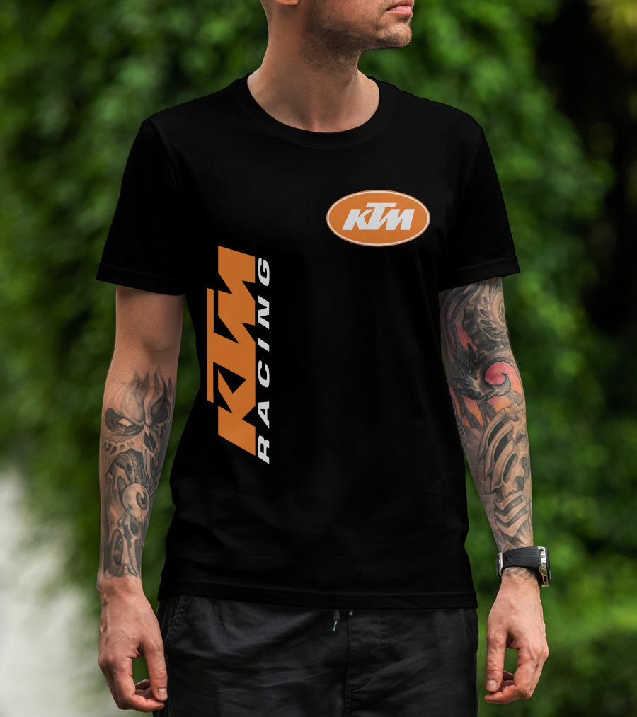 Ktm Racing Logo And Badge On Black T-Shirt