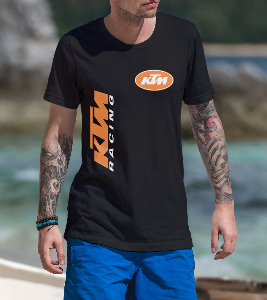 Ktm Racing Logo And Badge On Black T-Shirt