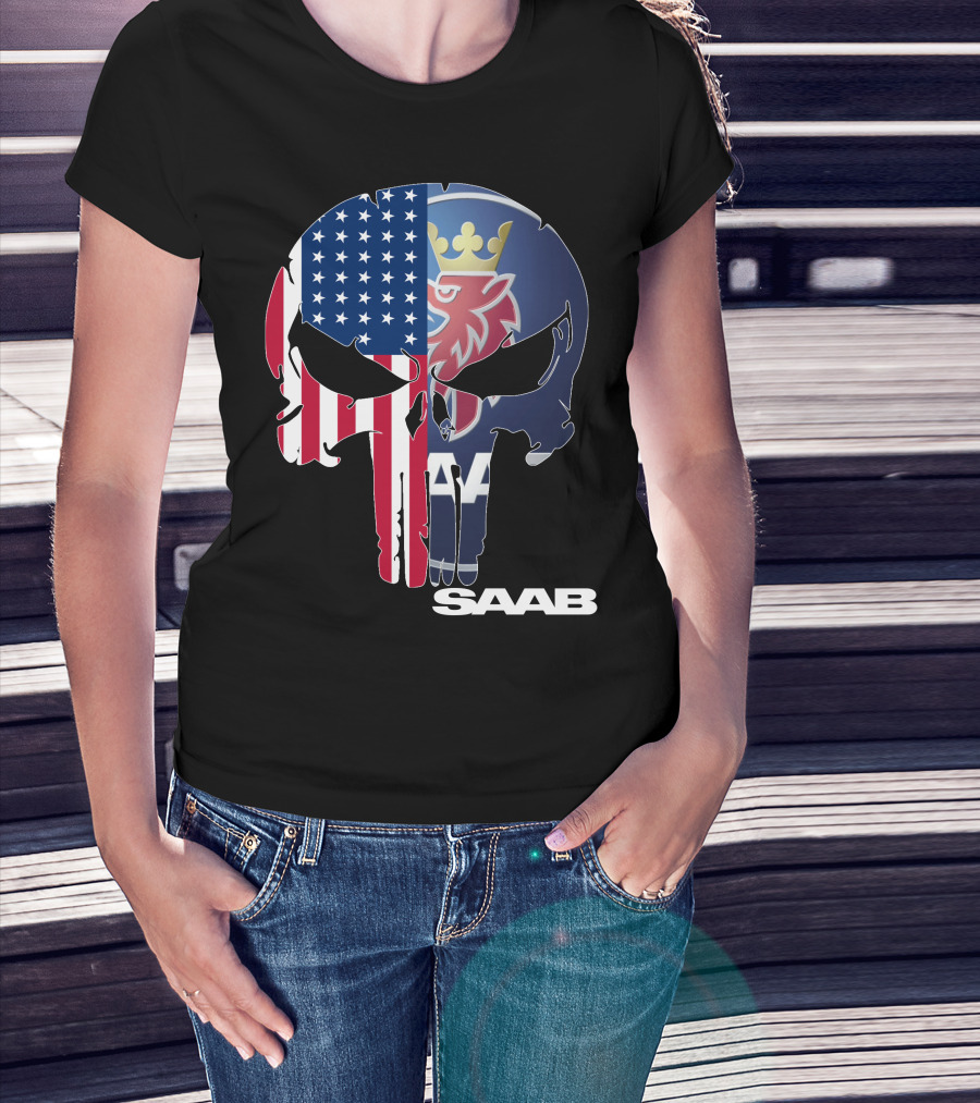 Saab American Flag Punisher Skull T-Shirt