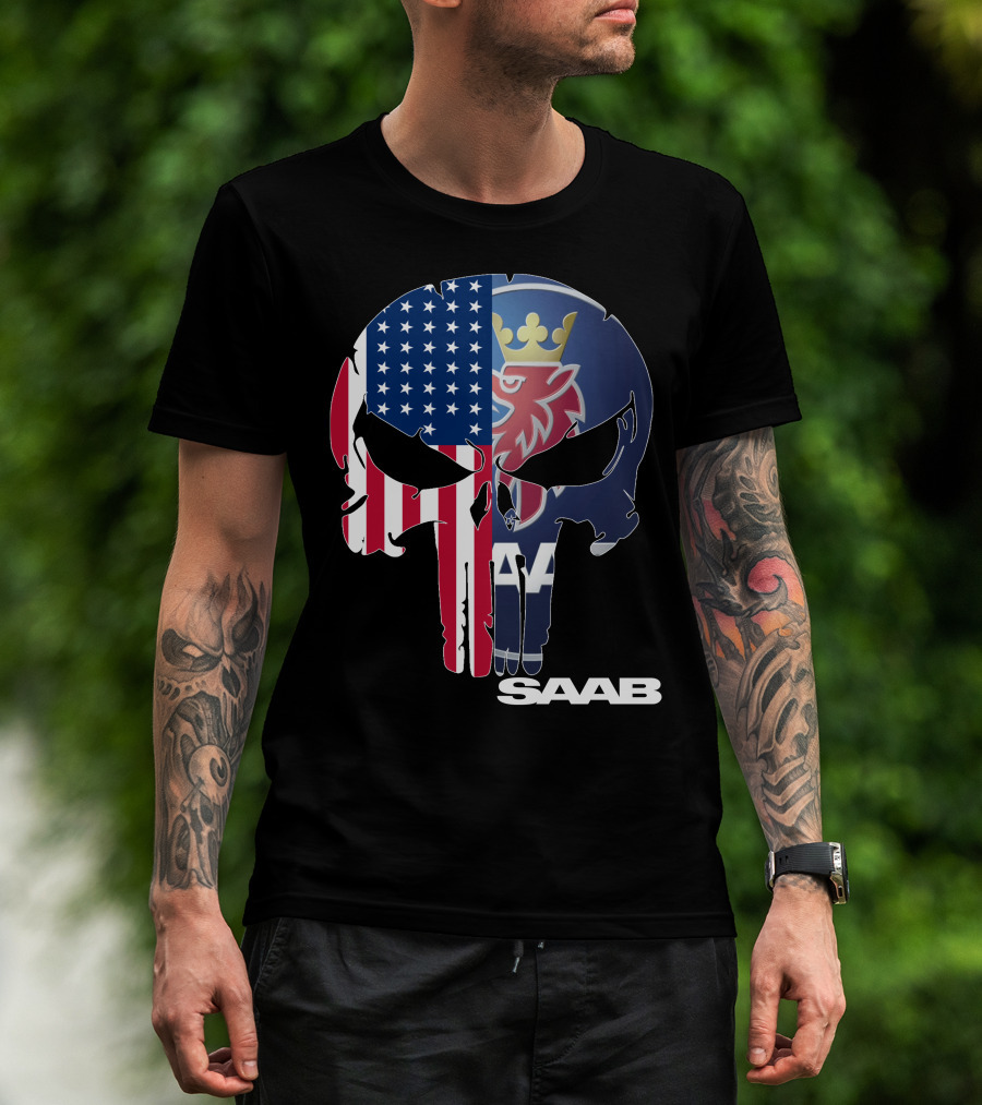 Saab American Flag Punisher Skull T-Shirt