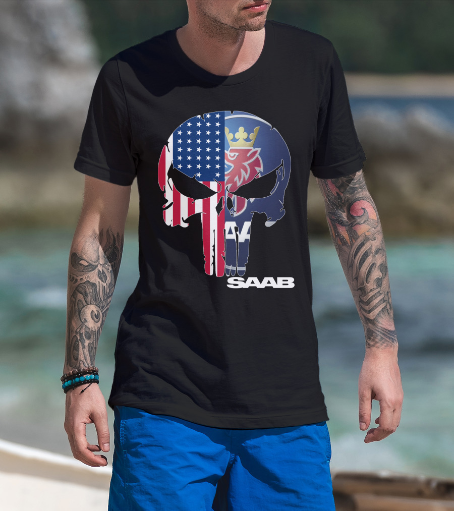 Saab American Flag Punisher Skull T-Shirt