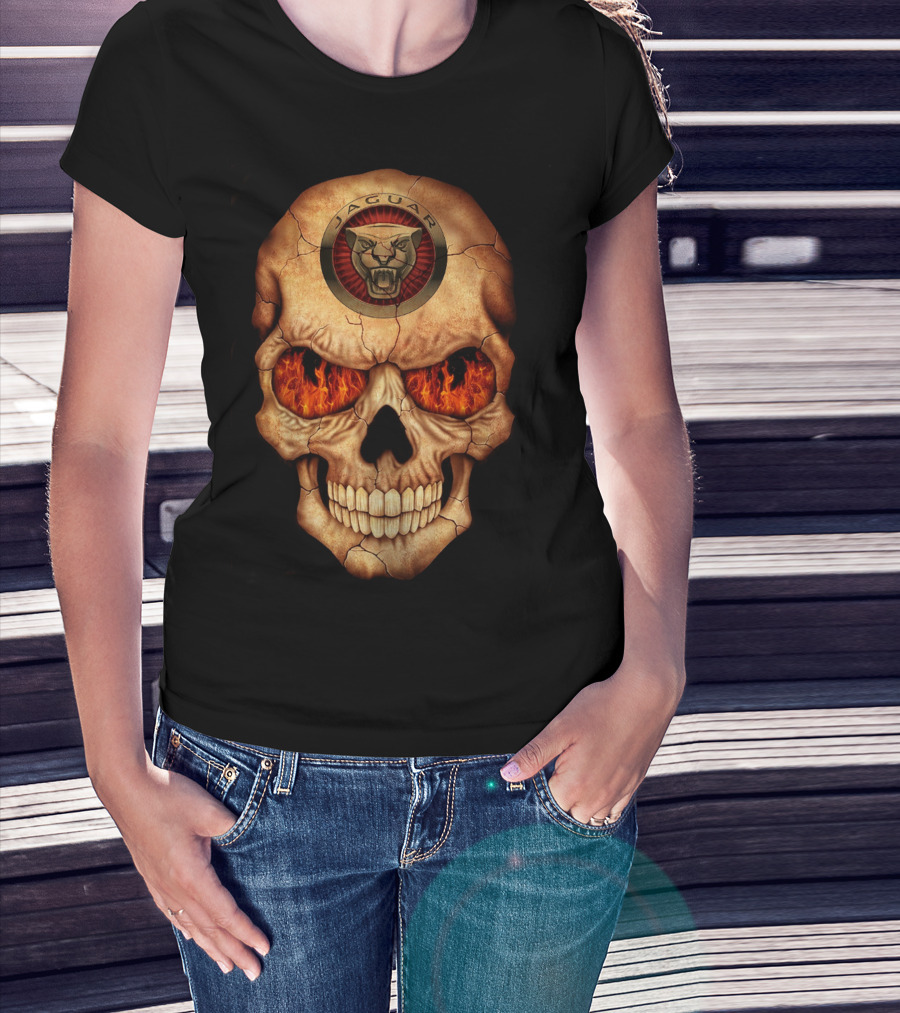 Jaguar Skull With Flaming Eyes T-Shirt