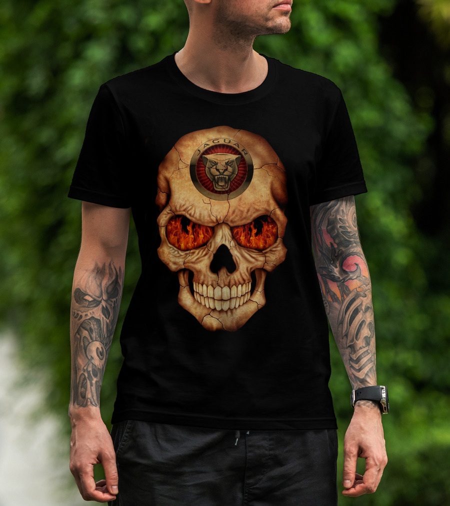 Jaguar Skull With Flaming Eyes T-Shirt