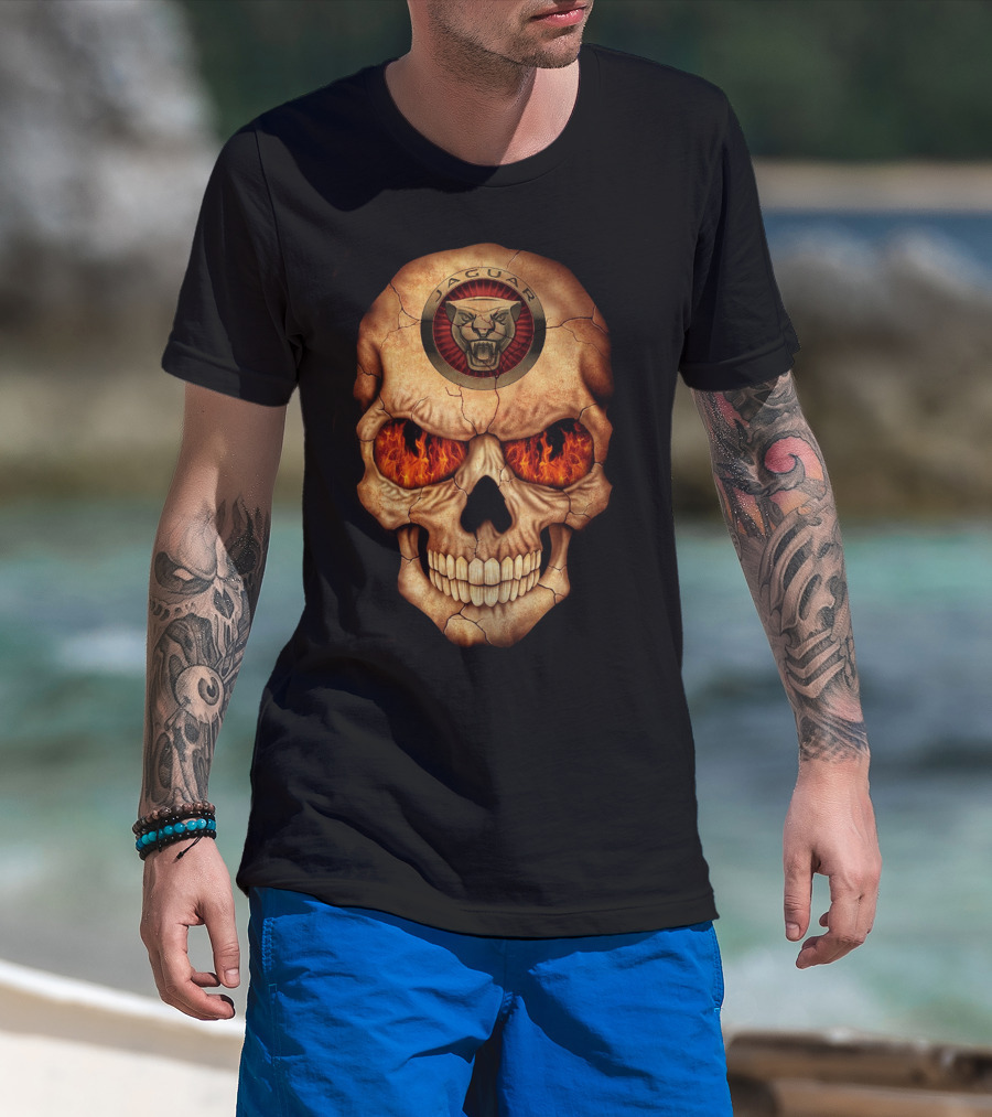 Jaguar Skull With Flaming Eyes T-Shirt
