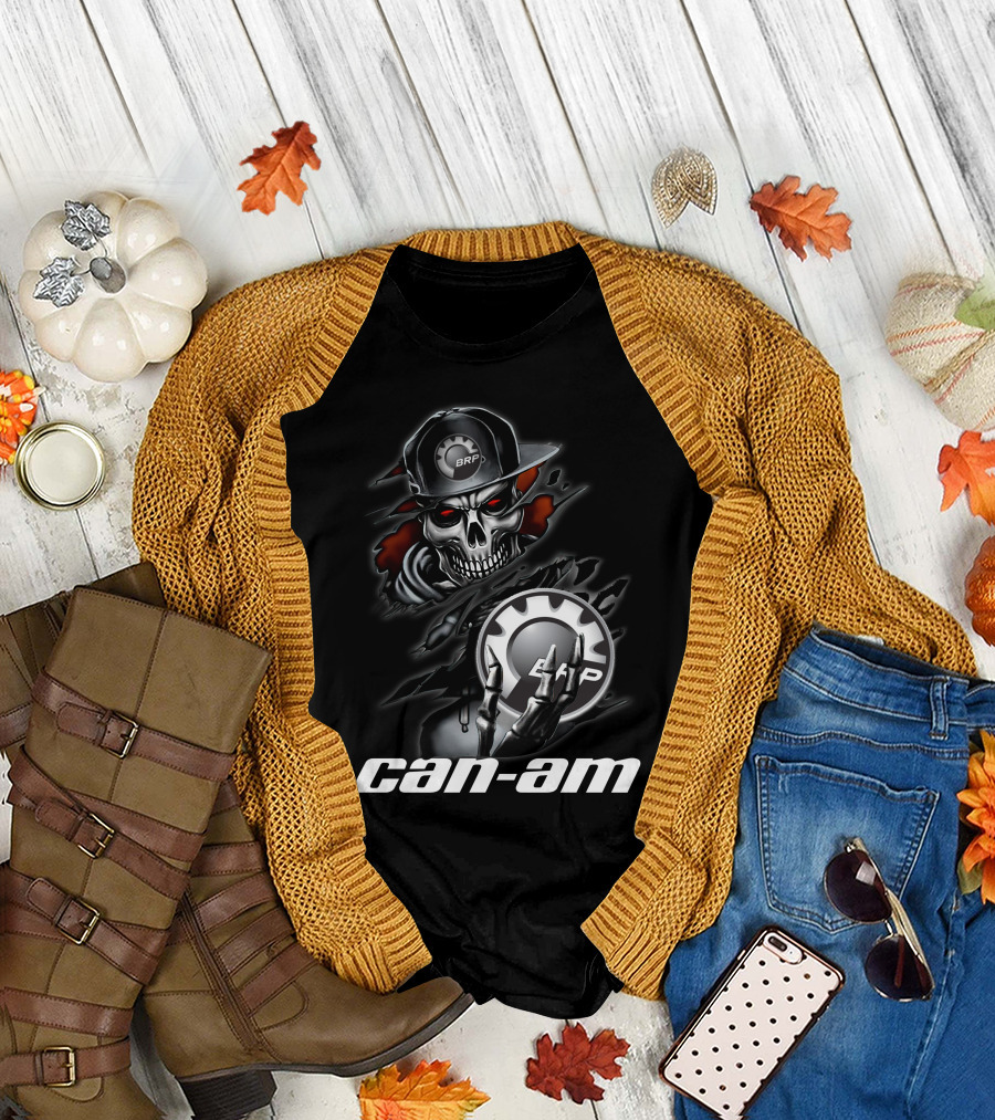 can am skull BRP logo skeleton holding gear T-Shirt