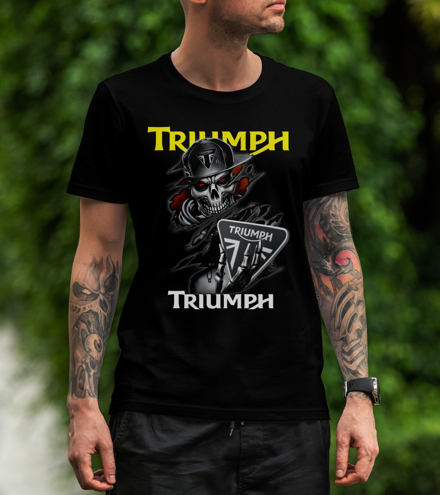Triumph Skull Holding Logo Helmet Skeleton T-Shirt