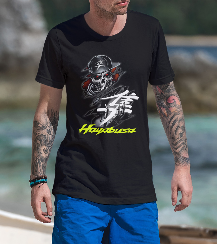 Hayabusa Skeleton In Cap With Kanji Symbol And Claws T-Shirt