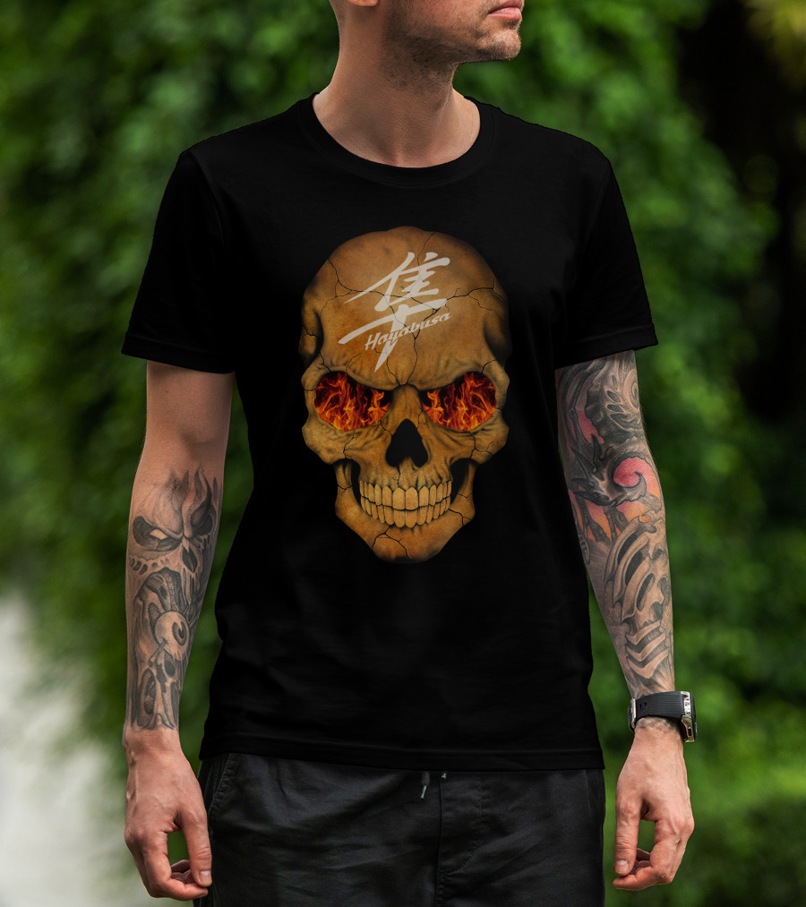 Flaming Skull Hayabusa Japanese Kanji Style T-Shirt
