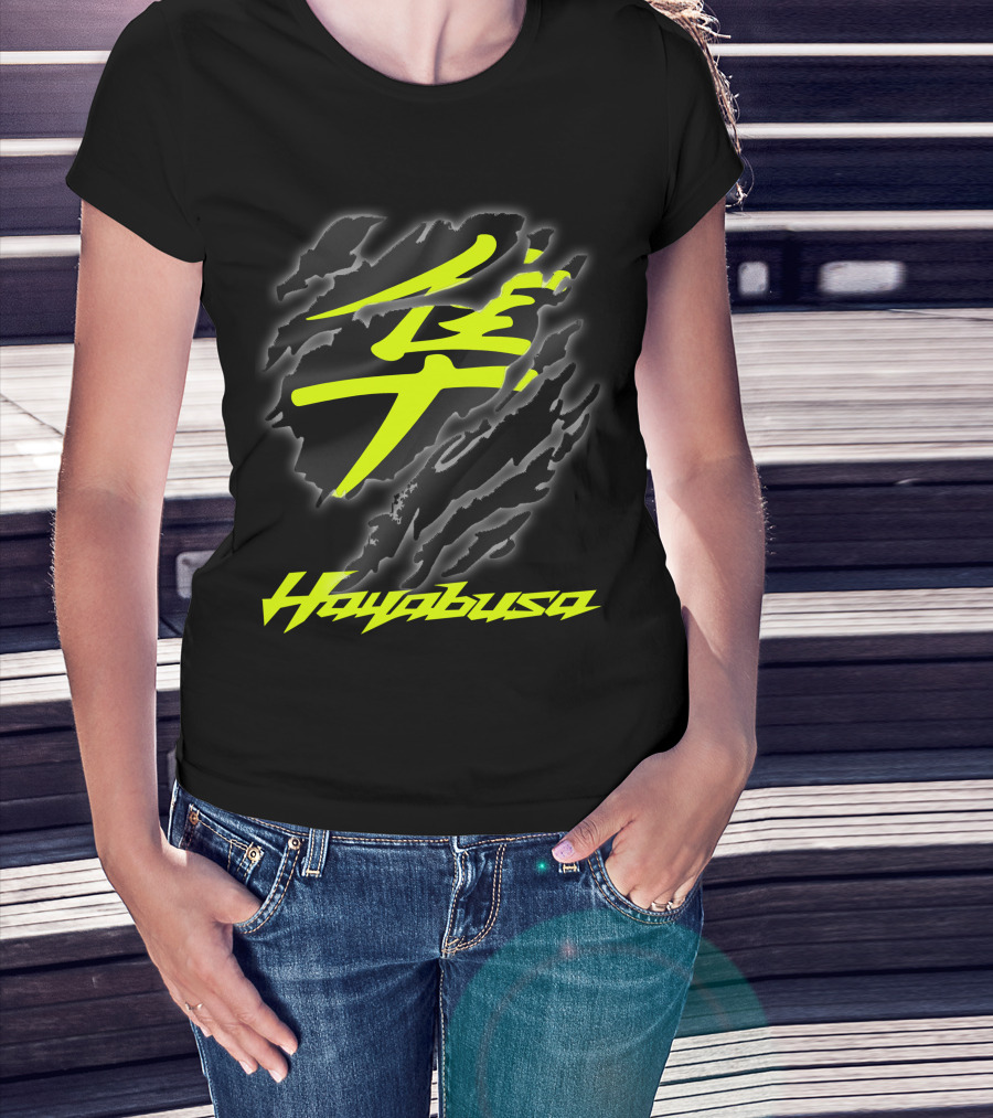 Hayabusa 07 Yellow Kanji Torn Black T-Shirt