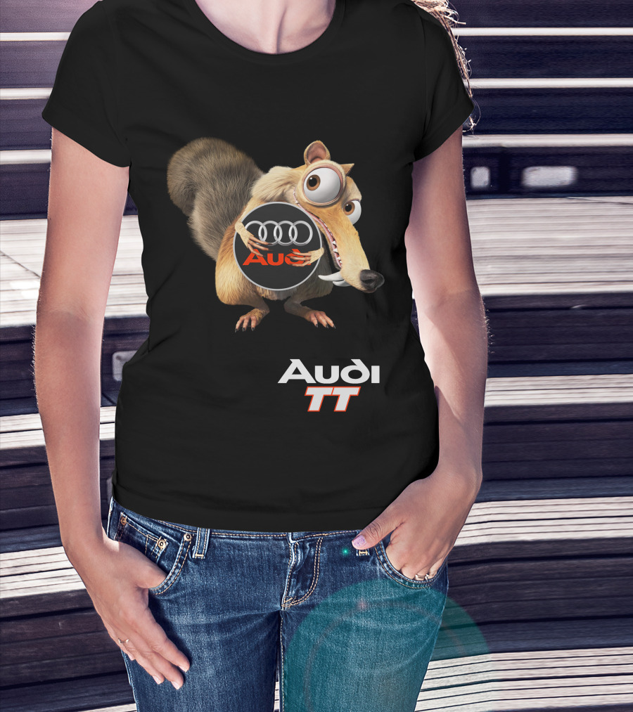 Audi Tt Ice Age Scrat Character Holding Audi Rings T-Shirt