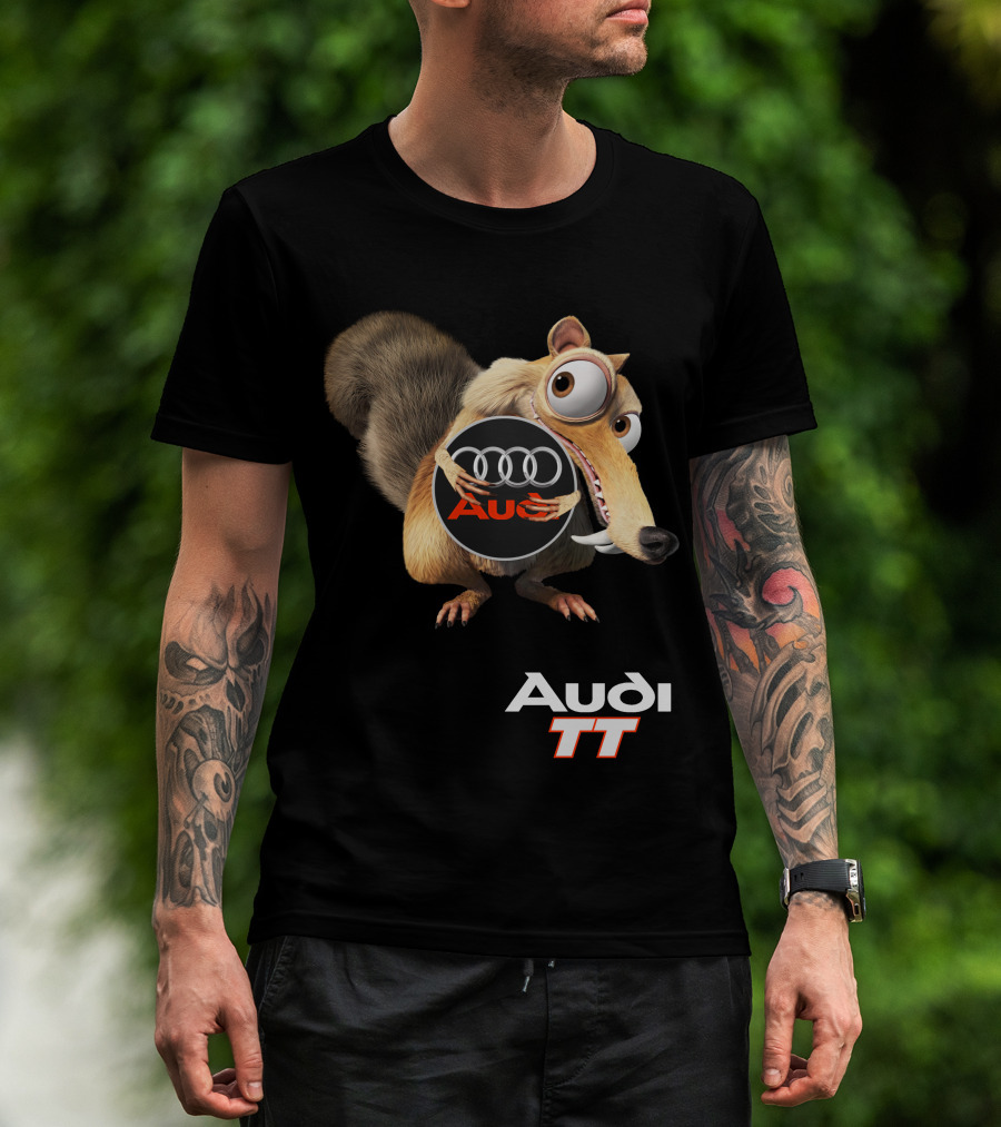 Audi Tt Ice Age Scrat Character Holding Audi Rings T-Shirt