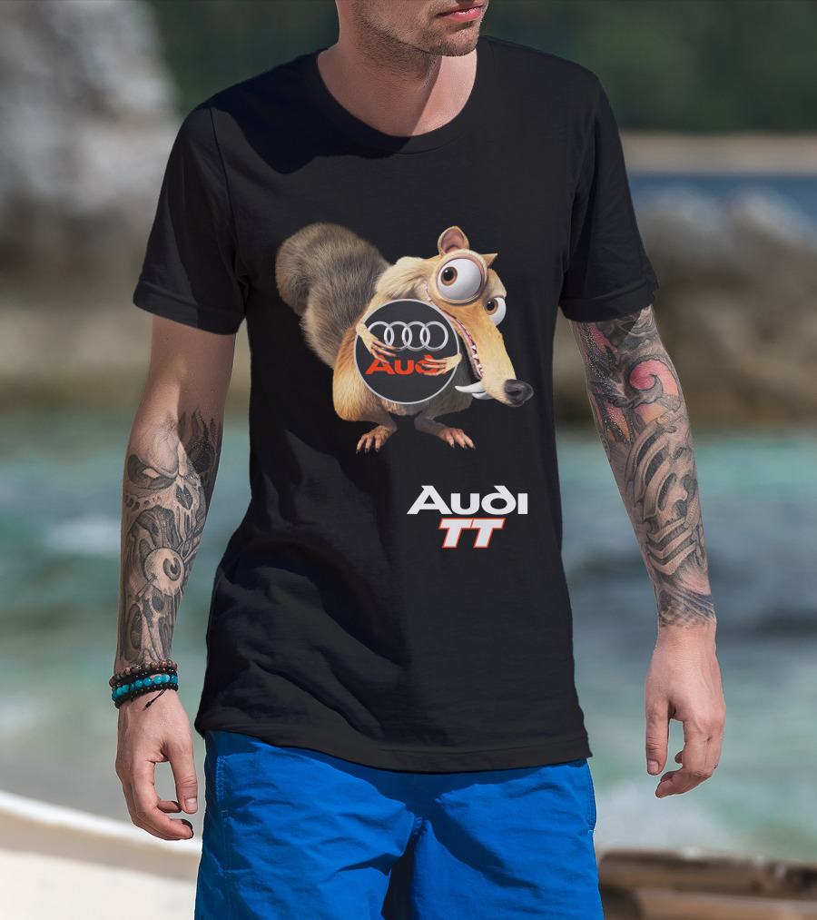 Audi Tt Ice Age Scrat Character Holding Audi Rings T-Shirt