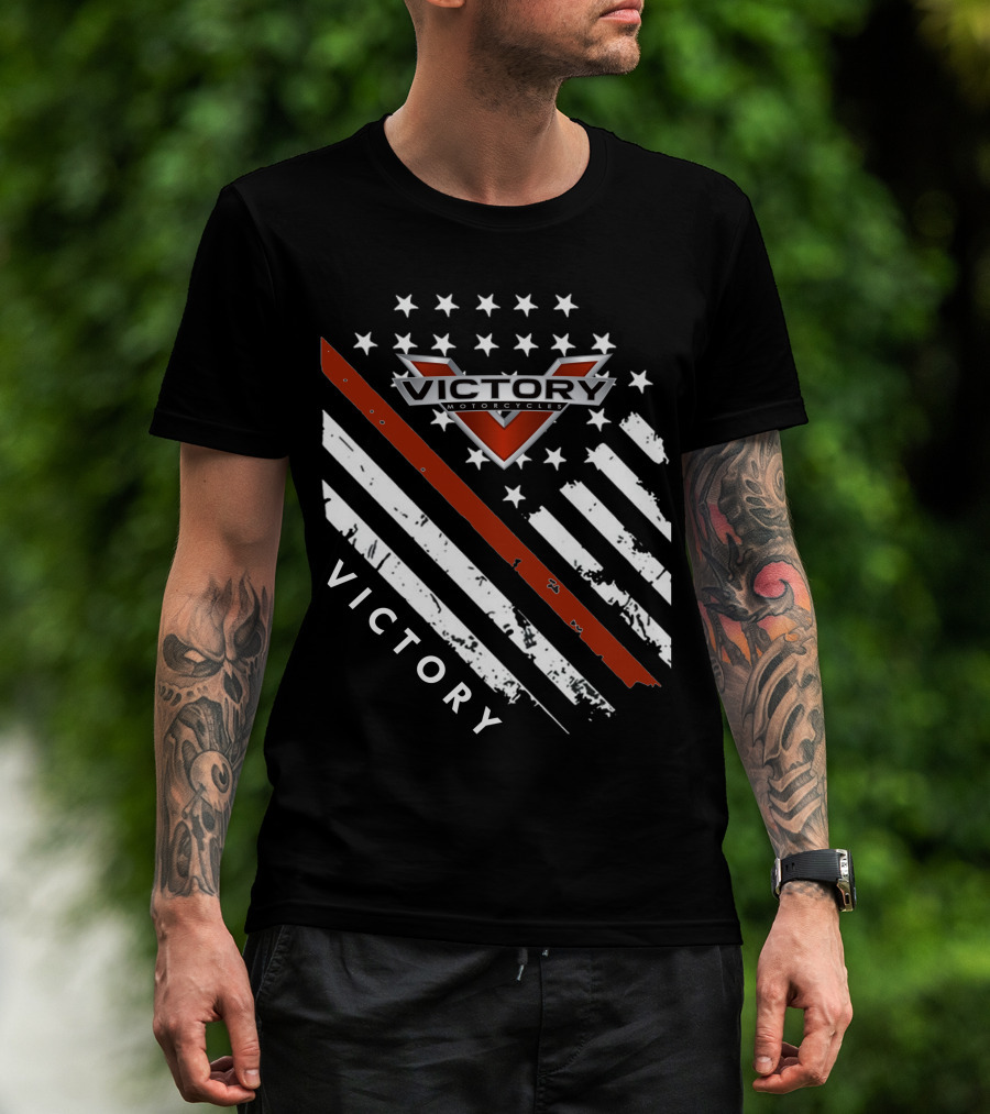Victory Motorcycles American Flag V Badge Stars Stripes T-Shirt