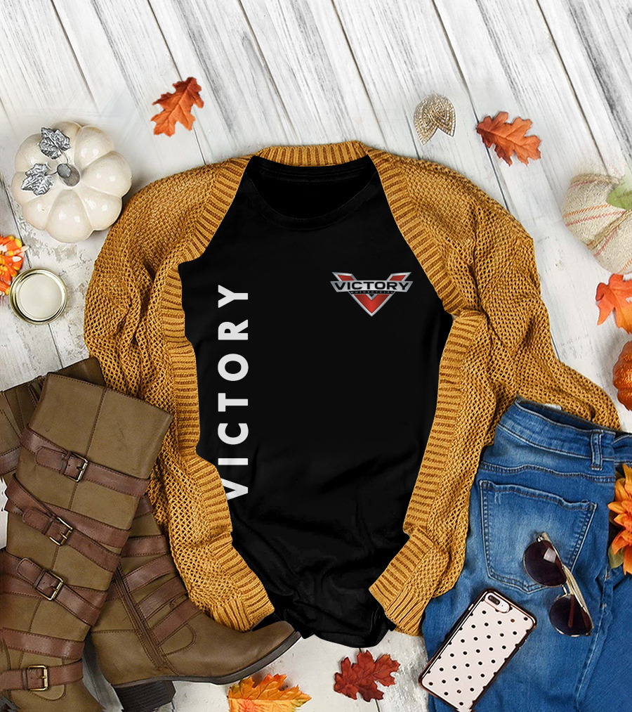 Victory Motorcycles Logo And Vertical Text Layout T-Shirt